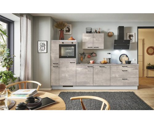 PICCANTE Plus Küchenzeile mit Geräten Casual 290 cm beton perlgrau matt vormontiert Variante links