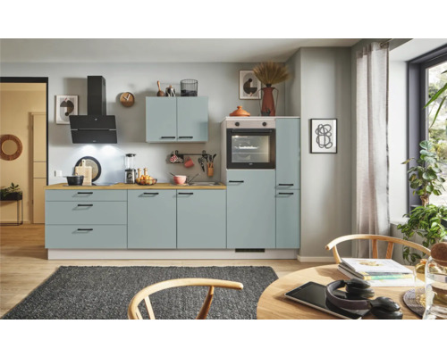 PICCANTE Plus Küchenzeile mit Geräten Marlena 280 cm fjördgrün matt vormontiert Variante rechts
