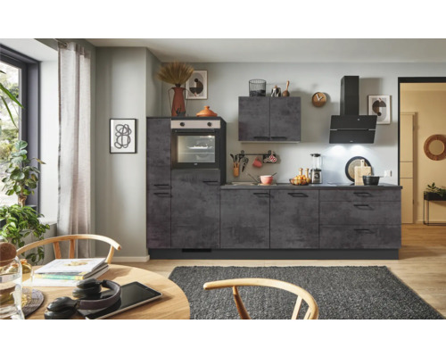 PICCANTE Plus Küchenzeile mit Geräten Casual 290 cm beton grafitgrau matt vormontiert Variante links