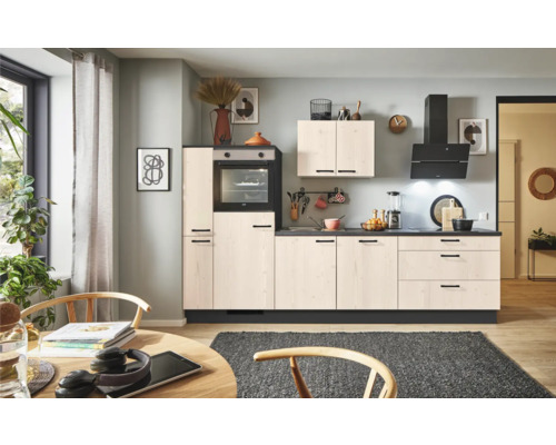 PICCANTE Plus Küchenzeile mit Geräten Casual 300 cm fichte whitewashed matt vormontiert Variante links