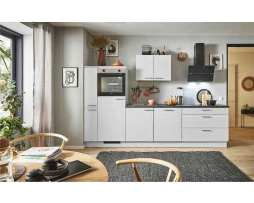 PICCANTE Plus Küchenzeile mit Geräten Sonera 300 cm lichtgrau matt vormontiert Variante links