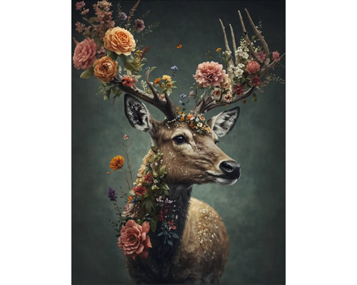 Leinwandbild Deer With Flowers III 57x77 cm