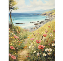 Gemälde einer Küstenlandschaft mit Blumenwiese