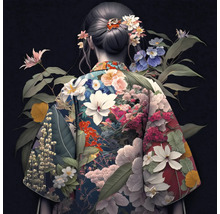 Illustration einer Frau mit floral gemustertem Kimono von hinten