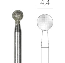 Diamantfräser mit kugelförmigem Kopf und Maßangabe 4,4