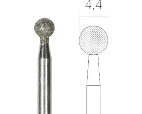 Diamantfräser mit kugelförmigem Kopf und Maßangabe 4,4