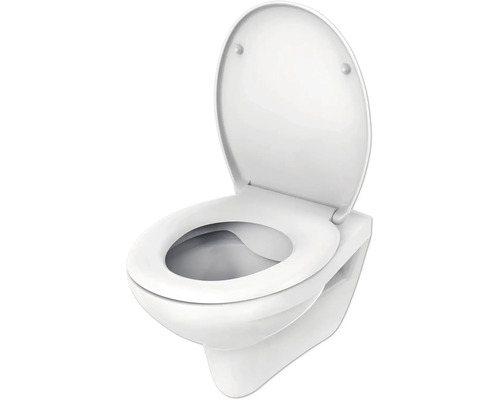 Hänge-WC mit offenem Spülrand und hochgeklapptem Sitz