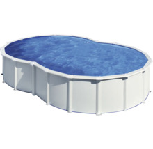 Ovaler Swimmingpool mit Stahlwand und gefülltem Wasser