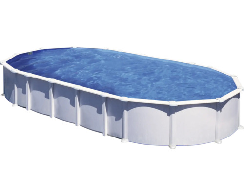 Aufstellpool Stahlwandpool-Set Gre oval 1020x575x132 cm inkl. Sandfilteranlage, Skimmer, Leiter, Filtersand & Bodenschutzvlies weiß