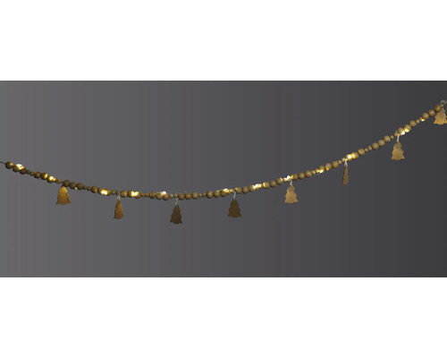 Dekorative Lichterkette mit Holzperlen und Tannenbaum-Anhängern