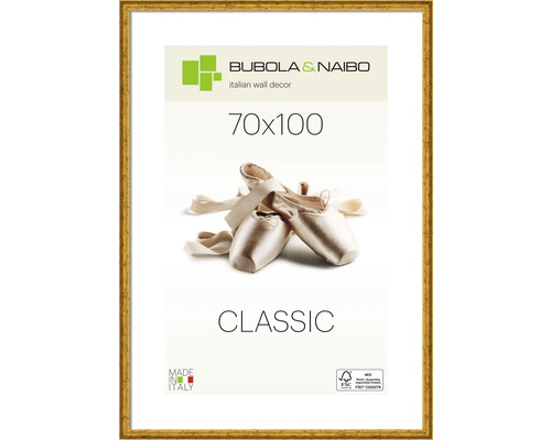 Bilderrahmen Holz Classic gold breiter Rahmen Kunstglas 70x100 cm