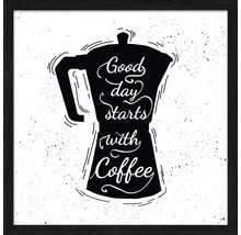 Gerahmtes Bild Starts With Coffee 33x33 cm