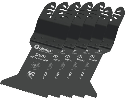 Q-Blades Multitool-Sägeblatt Bi-Metall 19tpi 45x60mm DW11, 5 Stück Fünf Qblades DW11 Sägeblätter für Metall und Holz