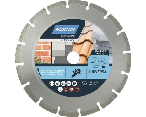 Diamanttrennscheiben-Set Norton Standard Ø 230x22,23mm, 2-tlg. Norton Trennscheibe mit 230 mal 22,23 Millimeter Durchmesser für Winkelschleifer