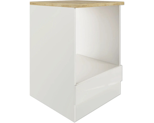 Weißer Nachttisch mit Holzplatte