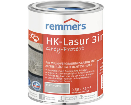 Remmers HK-Lasur grey protect platingrau 750 ml Farbdose Remmers HK-Lasur 3in1 Grey-Protect