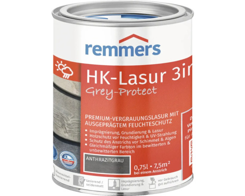 Remmers HK-Lasur grey protect anthrazitgrau 750 ml Remmers HK-Lasur 3in1 Grey-Protect Holzlasur, 0,75 Liter Dose