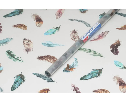 Selbstklebende Folie mit Federmuster und Rolle