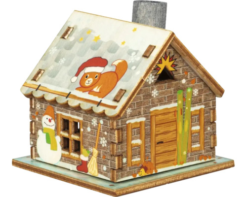 Dekorative Holzhütte mit Weihnachtsmotiv zur Dekoration