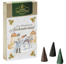 Original Crottendorfer Räucherkerzen Drei Haselnüsse für Aschenbrödel in einer Verpackung mit drei Räucherkerzen