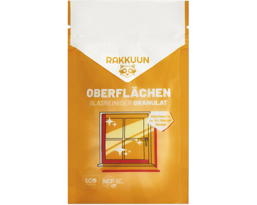 RAKKUUN Glasreiniger Reinigungsgranulat 200 g für 14 l Reiniger RAKKUUN Oberflächen Glasreiniger Granulat Packung