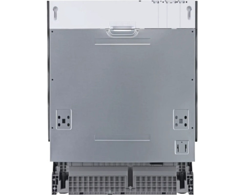 Rückansicht eines Geschirrspülers mit Anschlüssen und Montagevorrichtungen.