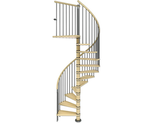 Wendeltreppe mit Metallgeländer und Holzstufen