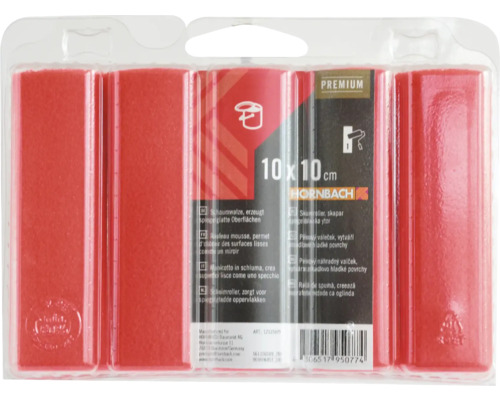 Hornbach Premium Farbwalzen Set mit vier Schaumstoffwalzen der Größe 10 x 10 Zentimeter in transparenter Verpackung