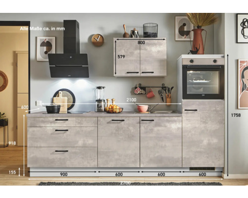 Küchenzeile mit Maßen für Planung und Einbau.