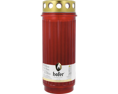 Grablicht Hofer Elegance 10 Tage H 21,5 cm rot Grabkerze mit goldenem Deckel