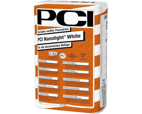 PCI Nanolight® leichter variabler Flexmörtel für Glasmosaik und Glasfliesen weiß C2TE-S1 15 kg