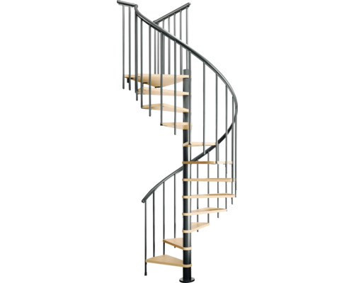 Pertura Spindeltreppe Cleon Buche Mutliplex Ø 140 cm Anthrazit 11 Stück Stufen 12 Steigungen Wendeltreppe mit Metallgeländer und Holzstufen