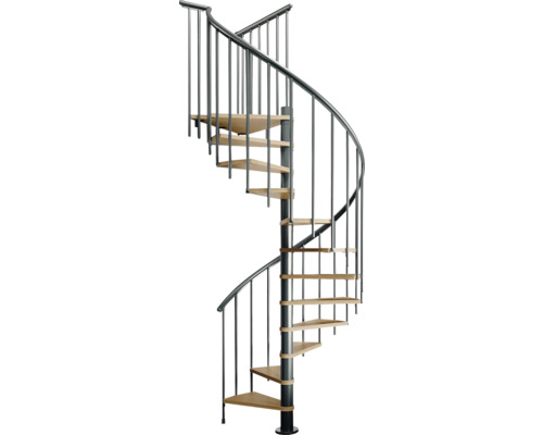 Pertura Spindeltreppe Cleon Eiche Multiplex Ø 120 cm Anthrazit 11 Stück Stufen 12 Steigungen Spindeltreppe mit Metallgeländer und Holzstufen