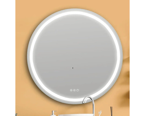 Focco LED Badspiegel MIA II rund 100 cm Rahmenfarbe Alu natur Licht dimmbar, Lichttemperatur regelbar und Antibeschlag IP 44 Runder Badspiegel mit LED-Beleuchtung