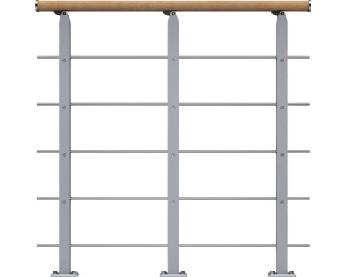 Pertura Design-Brüstungsgeländer für Mittelholmtreppen Alena,Aris,Malva,Zelos Startset, Handlauf Buche, Geländer perlgrau, Füllstäbe mitlaufend Edelstahl Geländer mit Holzhandlauf und Stahlstäben