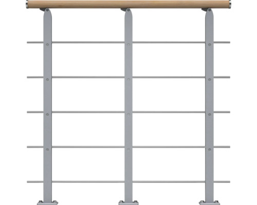 Pertura Design-Brüstungsgeländer für Mittelholmtreppen Alena,Aris,Malva,Zelos Startset, Handlauf Eiche weiß, Geländer perlgrau, Füllstäbe mitlaufend Edelstahl Geländer mit horizontalen Streben und Holzhandlauf