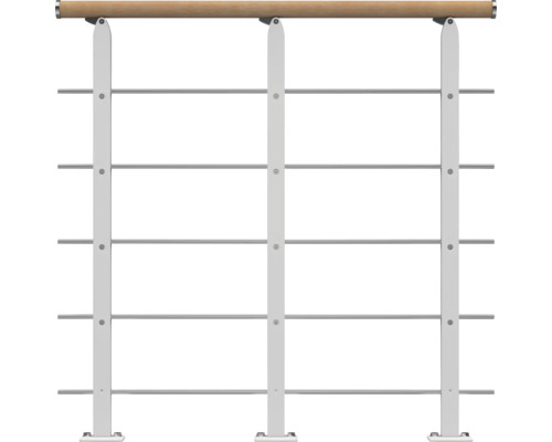 Pertura Design-Brüstungsgeländer für Mittelholmtreppen Alena,Aris,Malva,Zelos Startset, Handlauf Buche, Geländer weiß, Füllstäbe mitlaufend Edelstahl Geländer mit Holzhandlauf und Metallstreben