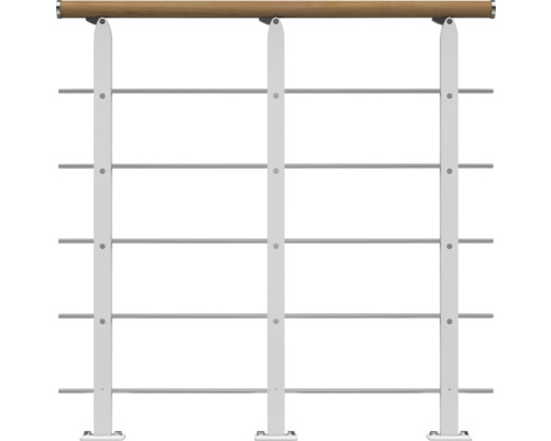 Pertura Design-Brüstungsgeländer für Mittelholmtreppen Alena,Aris,Malva,Zelos Startset, Handlauf Eiche, Geländer weiß, Füllstäbe mitlaufend Edelstahl Geländer mit Holzhandlauf und horizontalen Edelstahlstäben