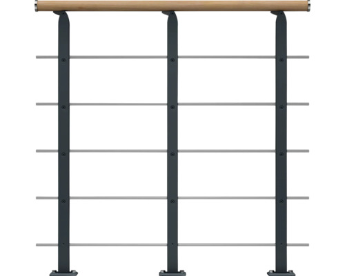 Pertura Design-Brüstungsgeländer für Mittelholmtreppen Alena,Aris,Malva,Zelos Startset, Handlauf Eiche weiß, Geländer anthrazit, Füllstäbe mitlaufend Edelstahl Geländer mit Holzhandlauf und Edelstahlseilen