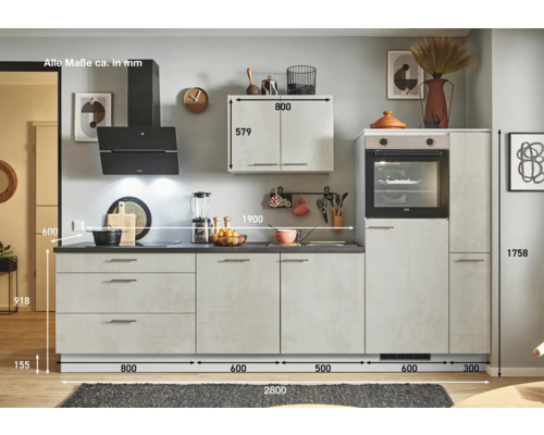 Küchenzeile mit Maßen für Planung und Einbau