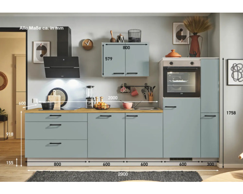 Küchenzeile mit Maßen und Einbaugeräten