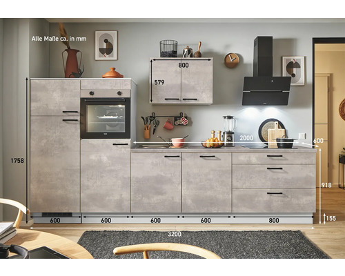 Komplette Küche mit Maßen