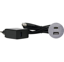 USB-Ladegerät mit USB-A- und USB-C-Anschluss sowie Kabel