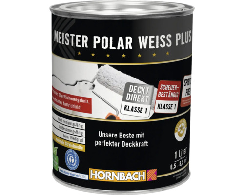 HORNBACH Wandfarbe Meister Polarweiss Plus weiß spritzfrei konservierungsmittelfrei 1 L