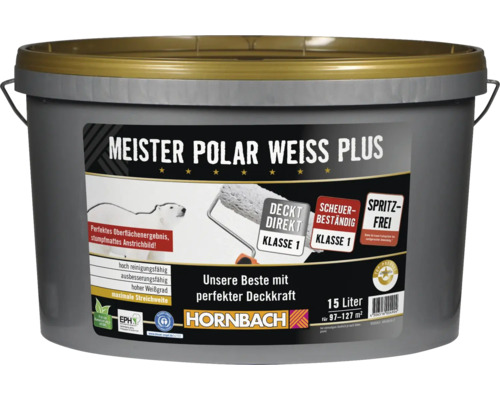 HORNBACH Wandfarbe Meister Polarweiss Plus spritzfrei konservierungsmittelfrei weiß 15 L