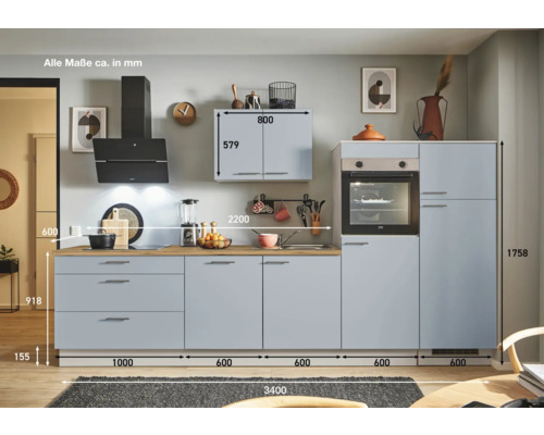 Küchenzeile mit Maßen zur Produktinformation