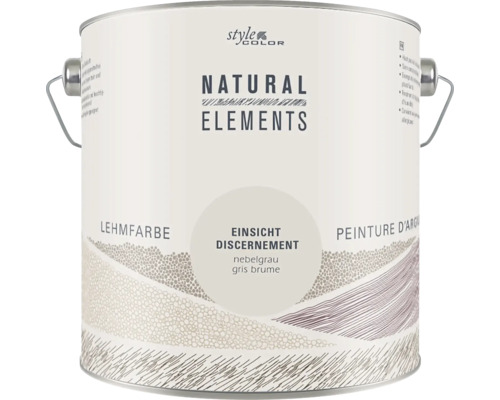 StyleColor NATURAL ELEMENTS Lehmfarbe konservierungsmittelfrei Einsicht nebelgrau 2,5 l