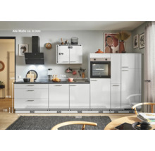 PICCANTE Plus Küchenzeile mit Geräten Prime Fabro 340 cm lichtgrau hochglanz vormontiert Variante rechts 4067368017558