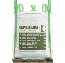 Big Bag mit Rapido Lehmputz und verschiedenen Lehmprodukten auf einer Palette
