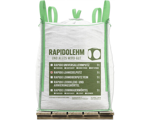 Big Bag mit Rapido Lehmputz auf einer Palette